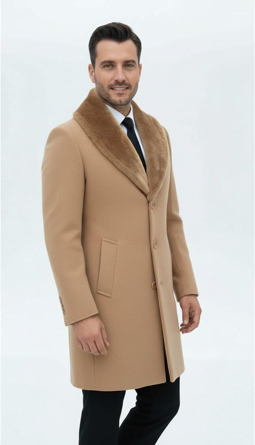 Plus Scorpion Erkek Uzun Kaşe Kaban Palto Mont Çıkartılabilir Kürk Yaka Astarlı Cepli Slim Fit, PRA-13283702-768191