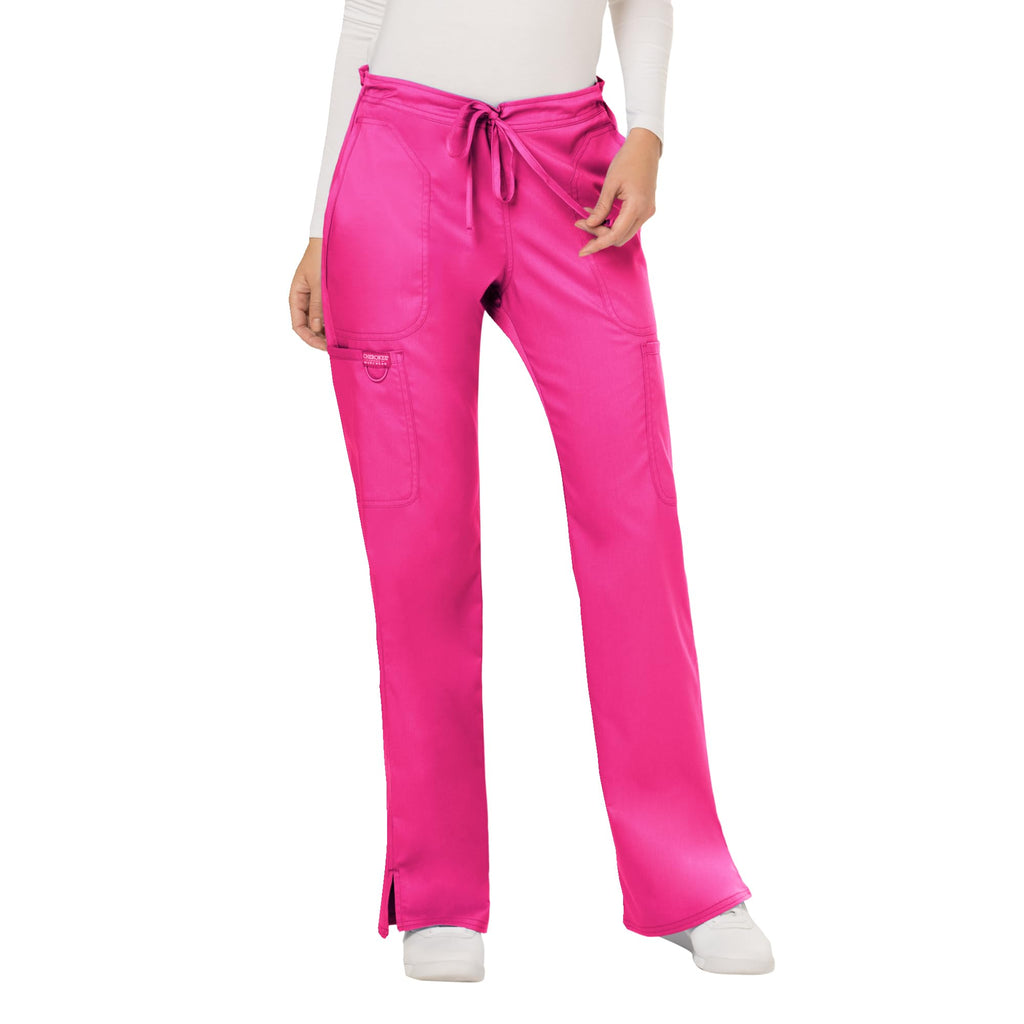 Cherokee Scrub Pants for Women Mid Rise Flare Yoga Scrubs Pant, 2-Way Stretch Drawstring Medical Bottoms, 5 Pockets-WW120
