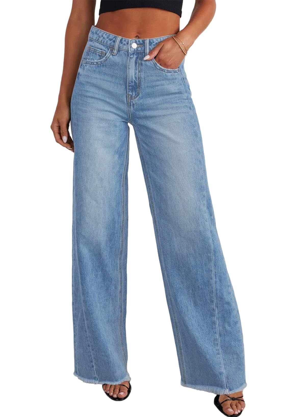 Sidefeel Women's Wide Leg Jeans High Waisted Stretchy Denim Pants