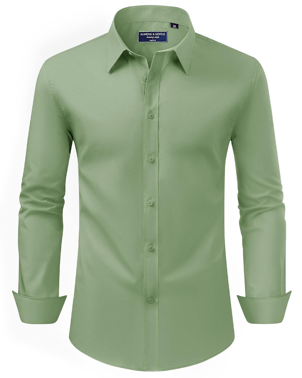 Alimens & Gentle Men's Dress Shirt Regular Fit Stretch Stain Shield Long Sleeve Solid Business Wedding Button Down Shirts