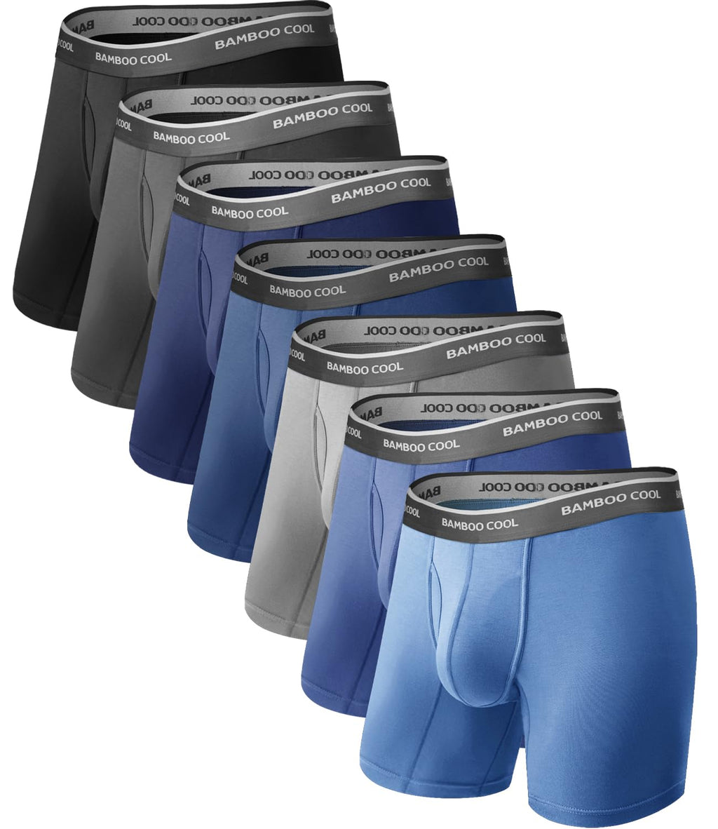 BAMBOO COOL Men's Underwear Breathable Boxer Briefs with Fly Moisture-Wicking Lightweight Underwear 7-Pack