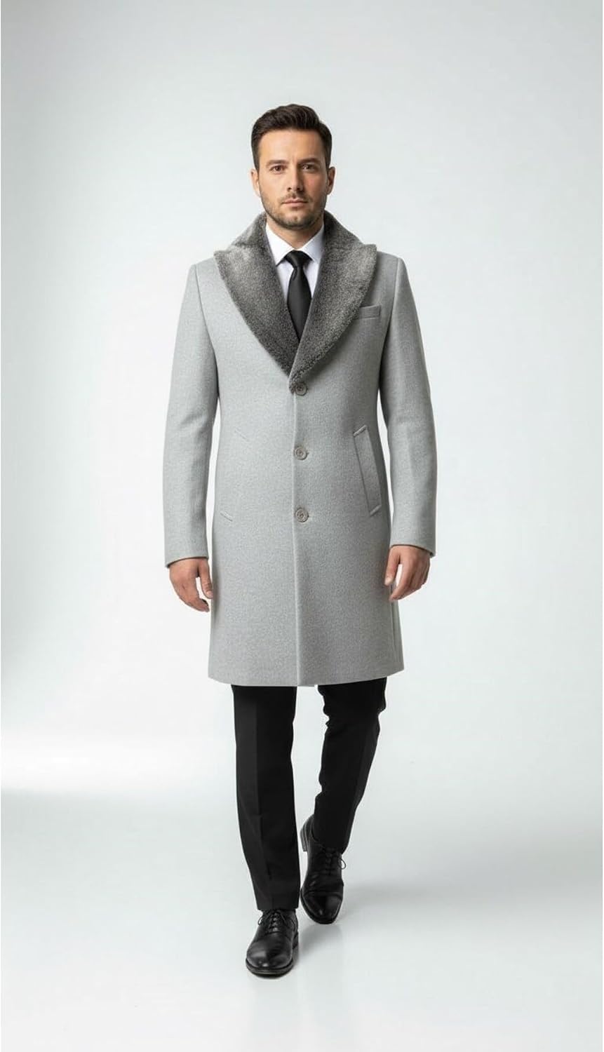 Plus Scorpion Erkek Uzun Kaşe Kaban Palto Mont Çıkartılabilir Kürk Yaka Astarlı Cepli Slim Fit, PRA-13283702-768191