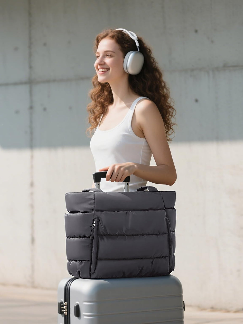 Bagstellar Puffer Tote Bag for Women, Lightweight Puffy Travel Gym Work Bag