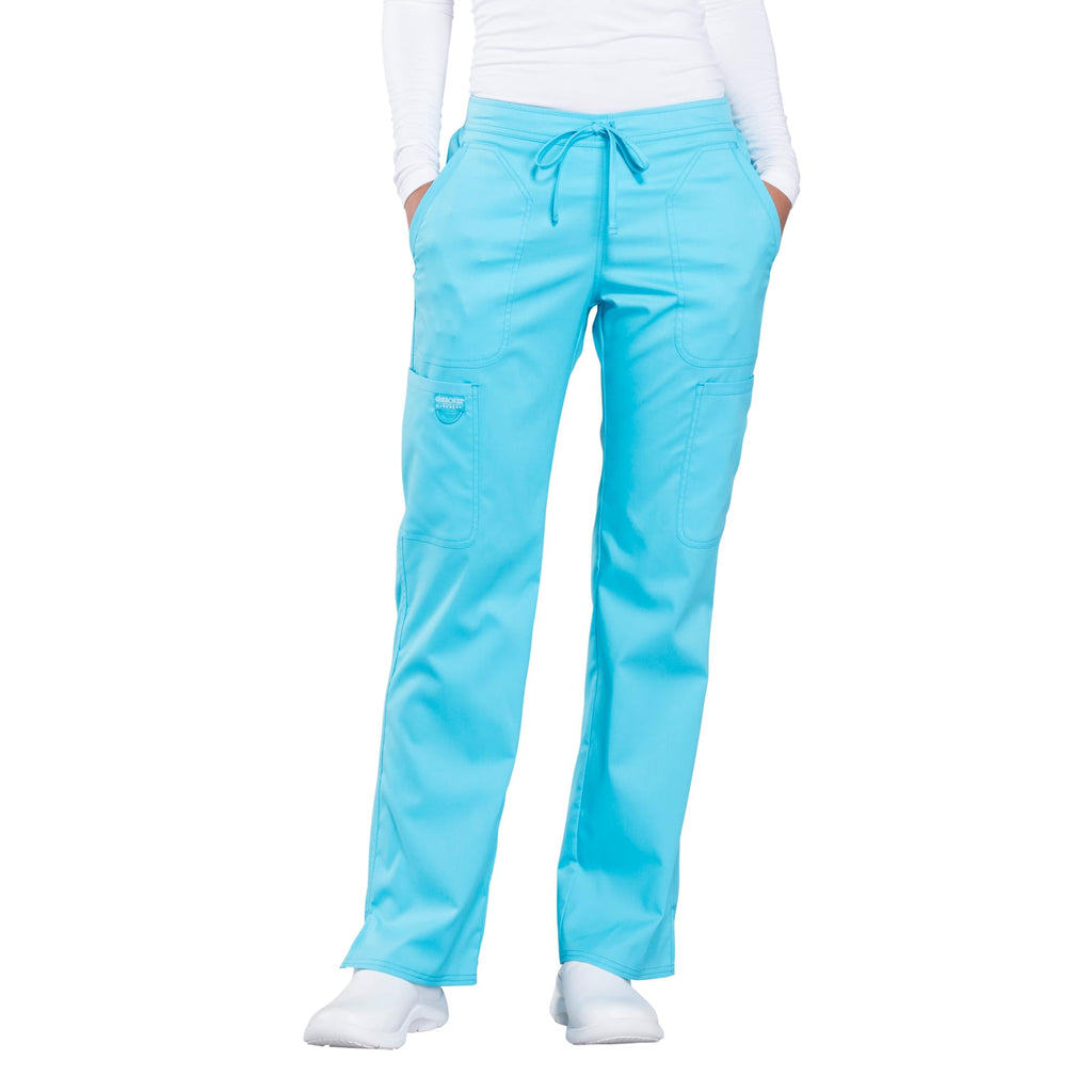 Cherokee Scrub Pants for Women Mid Rise Flare Yoga Scrubs Pant, 2-Way Stretch Drawstring Medical Bottoms, 5 Pockets-WW120