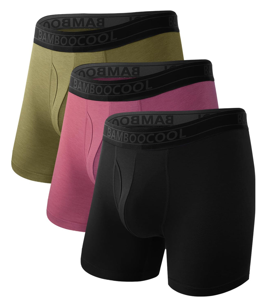 BAMBOO COOL Men's Underwear Breathable Boxer Briefs with Fly Moisture-Wicking Lightweight Underwear 7-Pack