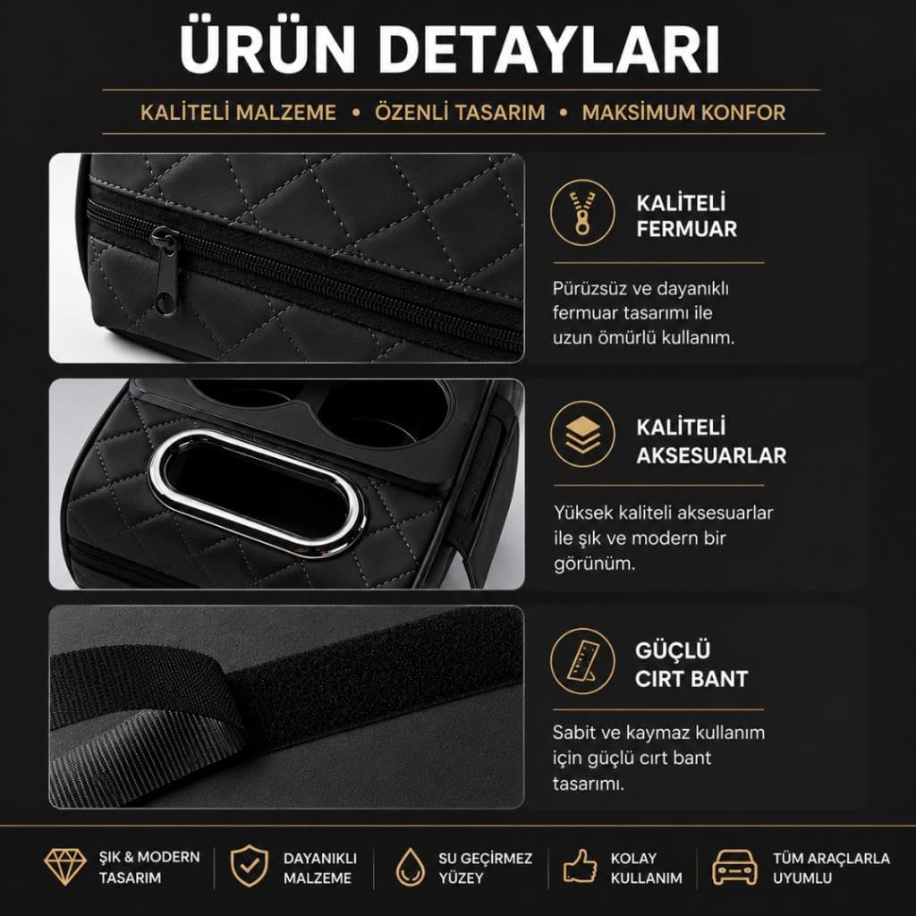 Coofbe Premıum 4in1 Araç Kol Dayama Araç Bardaklık Peçetelik 2 Yan Cüzdanlı Araç İçi Organizer Kol Dayama