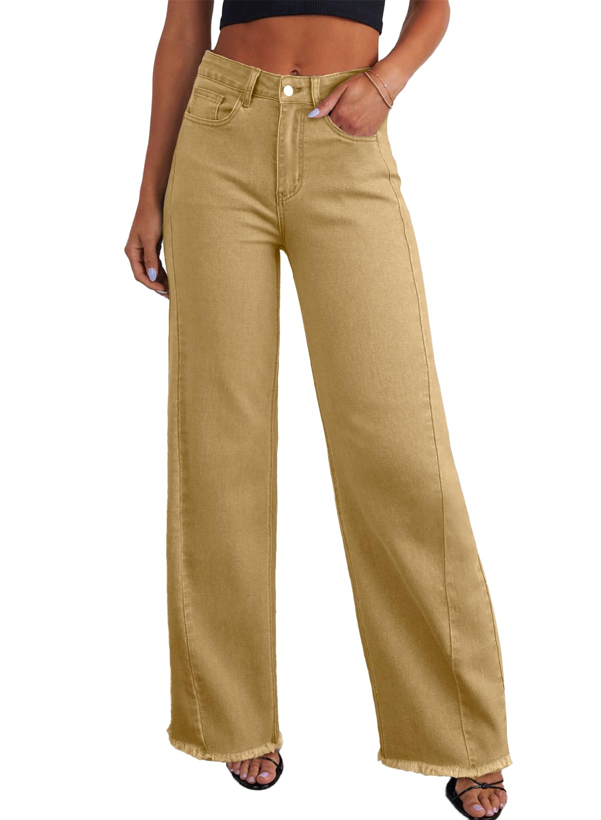 Sidefeel Women's Wide Leg Jeans High Waisted Stretchy Denim Pants