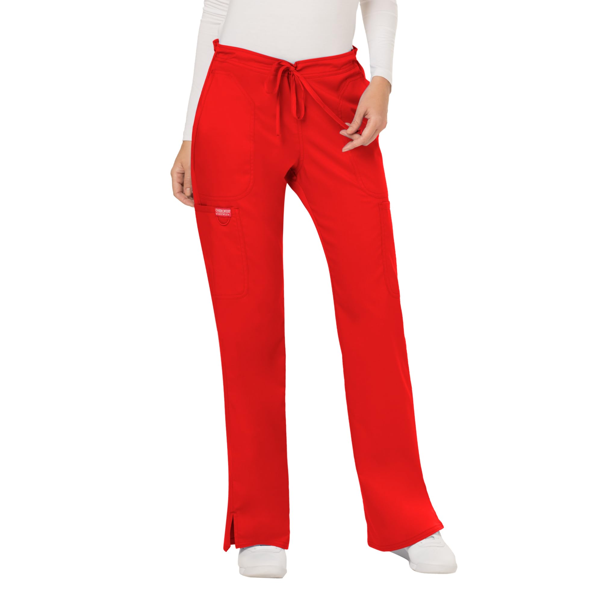 Cherokee Scrub Pants for Women Mid Rise Flare Yoga Scrubs Pant, 2-Way Stretch Drawstring Medical Bottoms, 5 Pockets-WW120