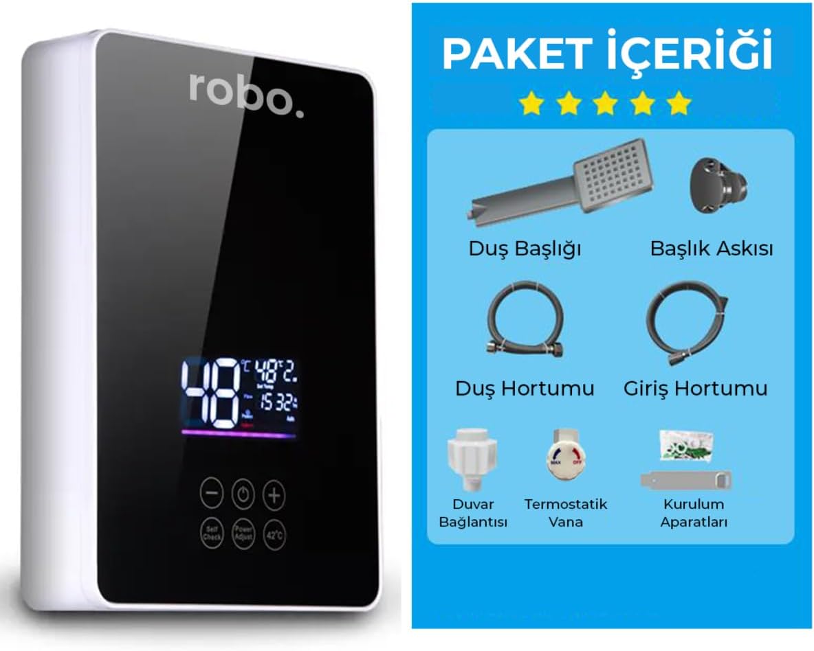 ROBO Dijital Akıllı Şofben - (DUŞ BAŞLIĞI HEDİYELİ)
