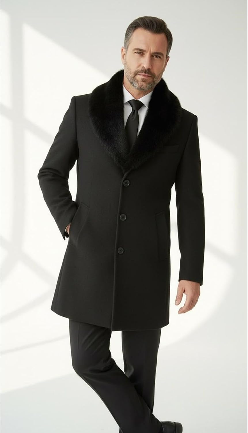 Plus Scorpion Erkek Uzun Kaşe Kaban Palto Mont Çıkartılabilir Kürk Yaka Astarlı Cepli Slim Fit, PRA-13283702-768191