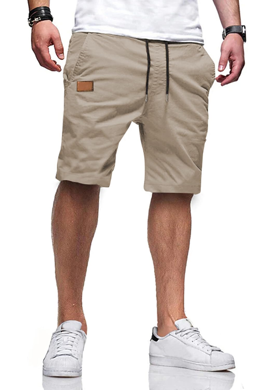 JMIERR Mens Cotton Stretch Shorts Casual Drawstring Twill Chino Shorts