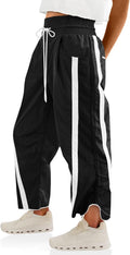 Fisoew Women's Baggy Wide Leg Pants Casual Drawstring Elastic Waisted Contrast Color Workout Y2K Track Pants