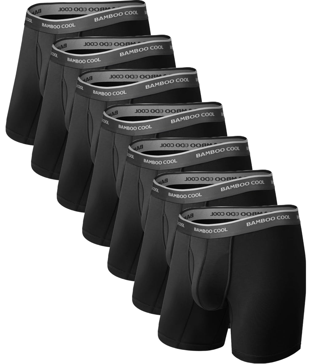 BAMBOO COOL Men's Underwear Breathable Boxer Briefs with Fly Moisture-Wicking Lightweight Underwear 7-Pack