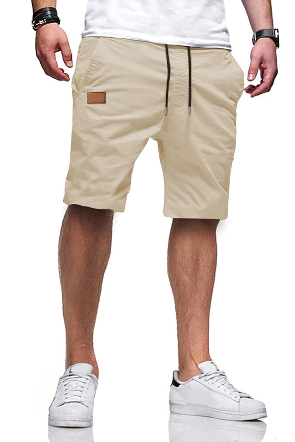 JMIERR Mens Cotton Stretch Shorts Casual Drawstring Twill Chino Shorts