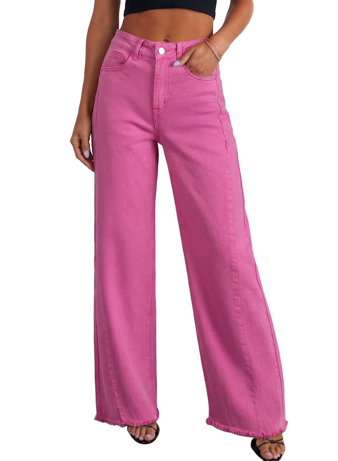 Sidefeel Women's Wide Leg Jeans High Waisted Stretchy Denim Pants
