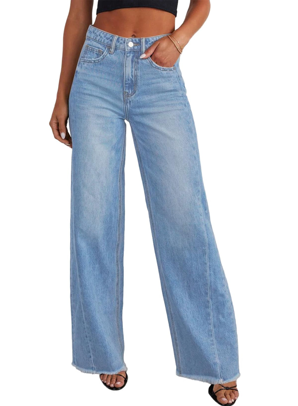 Sidefeel Women's Wide Leg Jeans High Waisted Stretchy Denim Pants