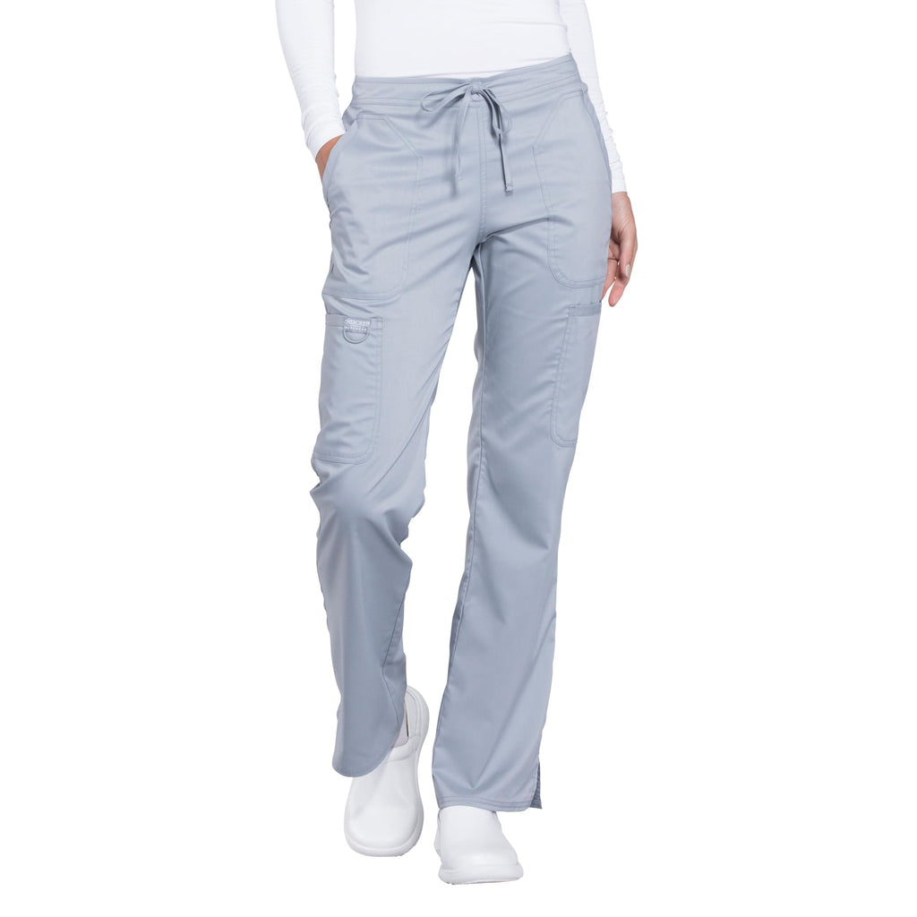 Cherokee Scrub Pants for Women Mid Rise Flare Yoga Scrubs Pant, 2-Way Stretch Drawstring Medical Bottoms, 5 Pockets-WW120