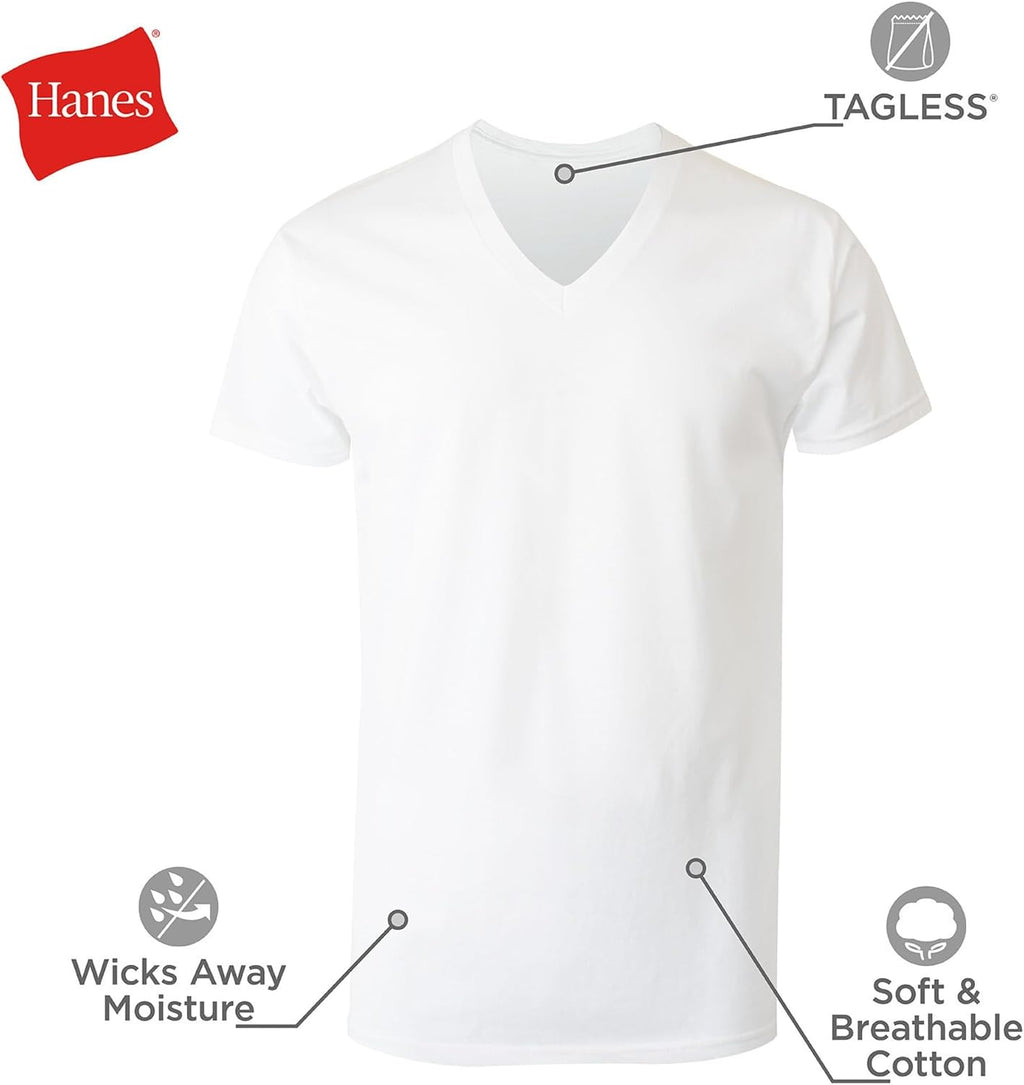 Hanes Men's Undershirts T-Shirt Pack, V-Neck Cotton Tees for Men, Moisture-Wicking, Odor Control, White Multi-Pack