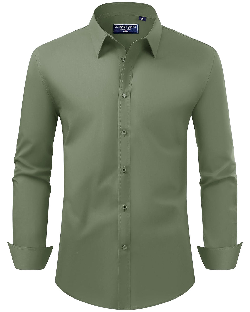 Alimens & Gentle Men's Dress Shirt Regular Fit Stretch Stain Shield Long Sleeve Solid Business Wedding Button Down Shirts
