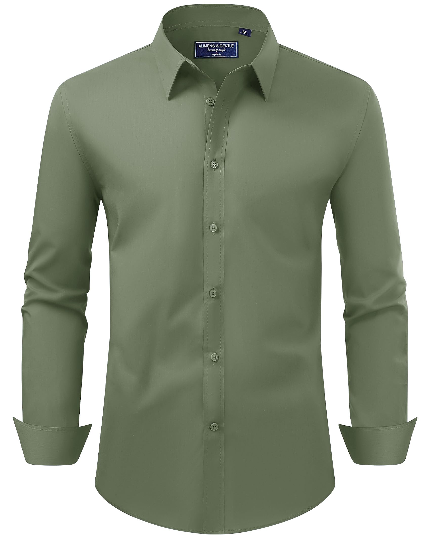 Alimens & Gentle Men's Dress Shirt Regular Fit Stretch Stain Shield Long Sleeve Solid Business Wedding Button Down Shirts