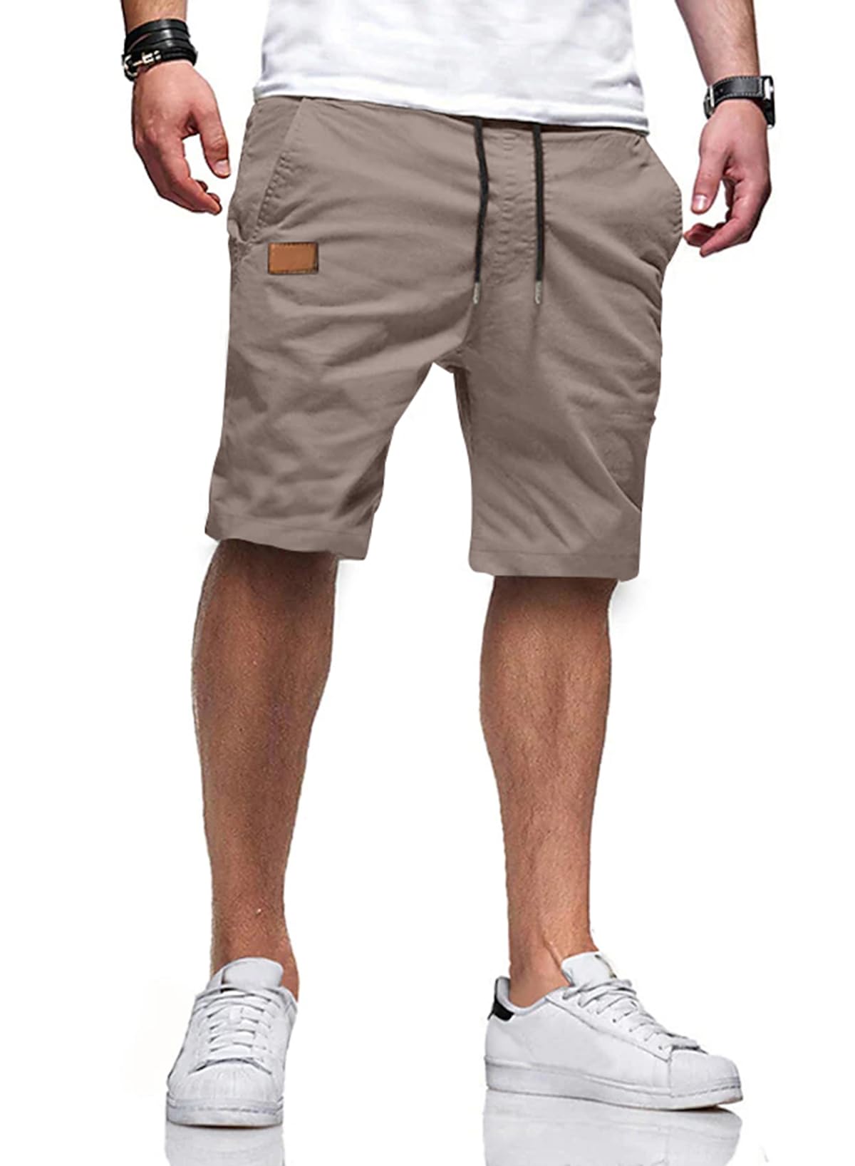 JMIERR Mens Cotton Stretch Shorts Casual Drawstring Twill Chino Shorts