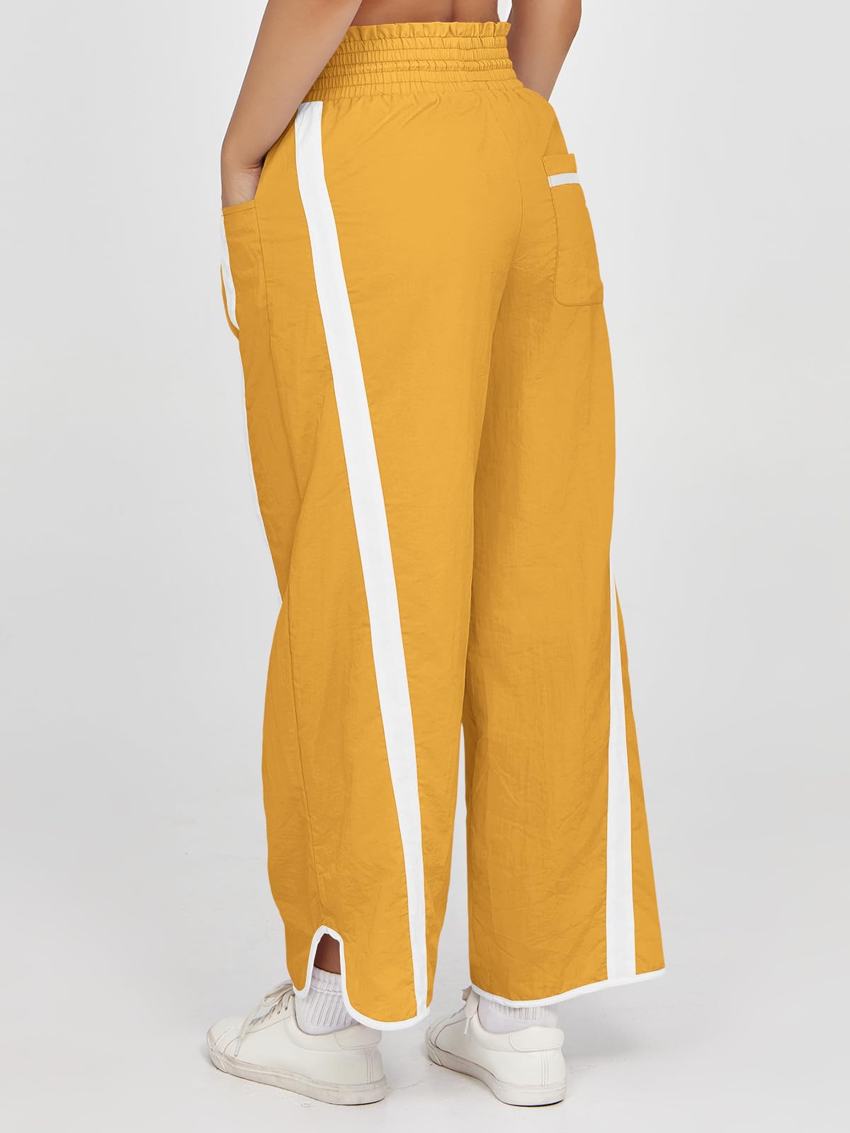 Fisoew Women's Baggy Wide Leg Pants Casual Drawstring Elastic Waisted Contrast Color Workout Y2K Track Pants