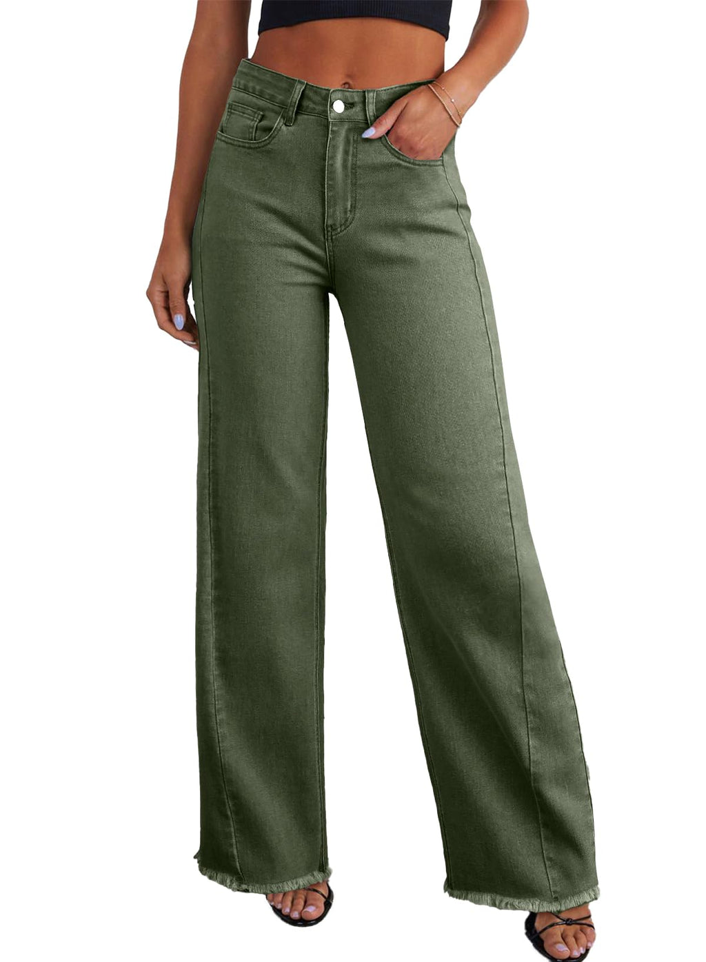 Sidefeel Women's Wide Leg Jeans High Waisted Stretchy Denim Pants