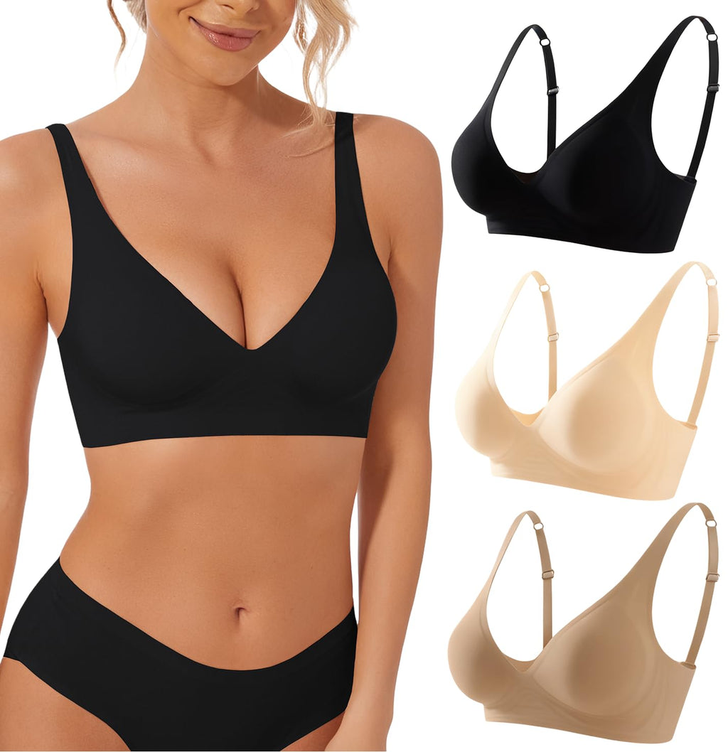 Deep V Bra Wireless Sexy Push Up Bralette Padded Seamless Jelly Bra