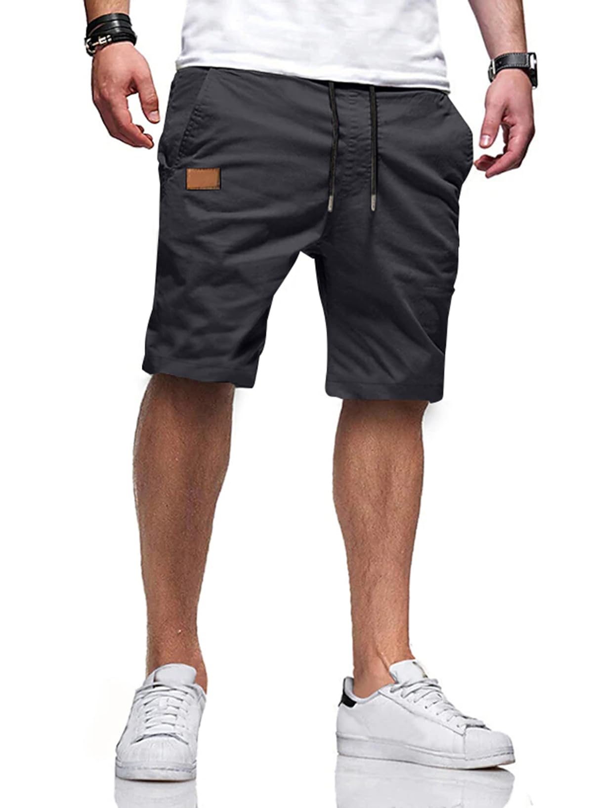 JMIERR Mens Cotton Stretch Shorts Casual Drawstring Twill Chino Shorts