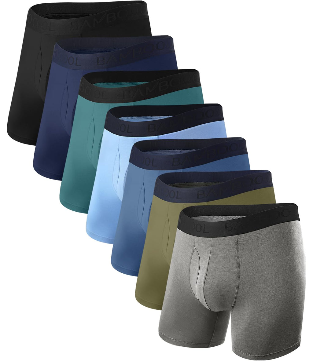 BAMBOO COOL Men's Underwear Breathable Boxer Briefs with Fly Moisture-Wicking Lightweight Underwear 7-Pack
