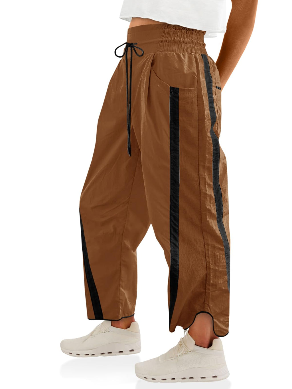 Fisoew Women's Baggy Wide Leg Pants Casual Drawstring Elastic Waisted Contrast Color Workout Y2K Track Pants