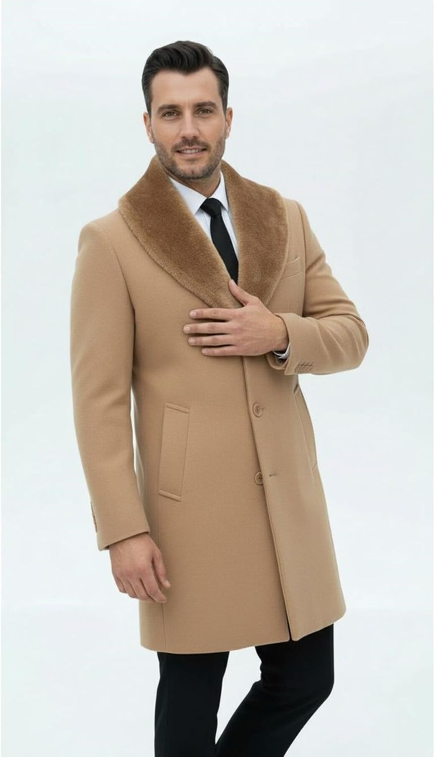 Plus Scorpion Erkek Uzun Kaşe Kaban Palto Mont Çıkartılabilir Kürk Yaka Astarlı Cepli Slim Fit, PRA-13283702-768191