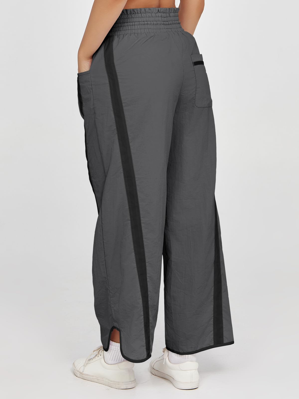 Fisoew Women's Baggy Wide Leg Pants Casual Drawstring Elastic Waisted Contrast Color Workout Y2K Track Pants