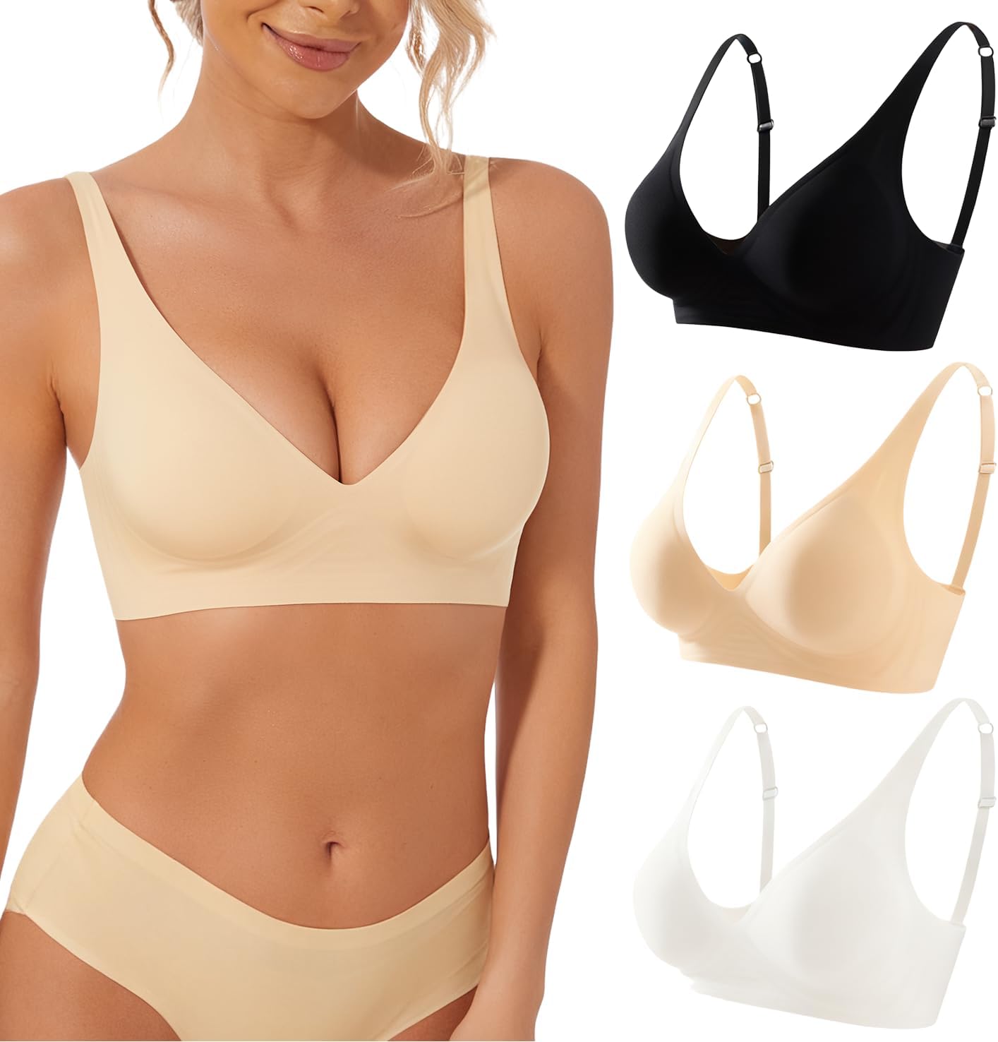 Deep V Bra Wireless Sexy Push Up Bralette Padded Seamless Jelly Bra