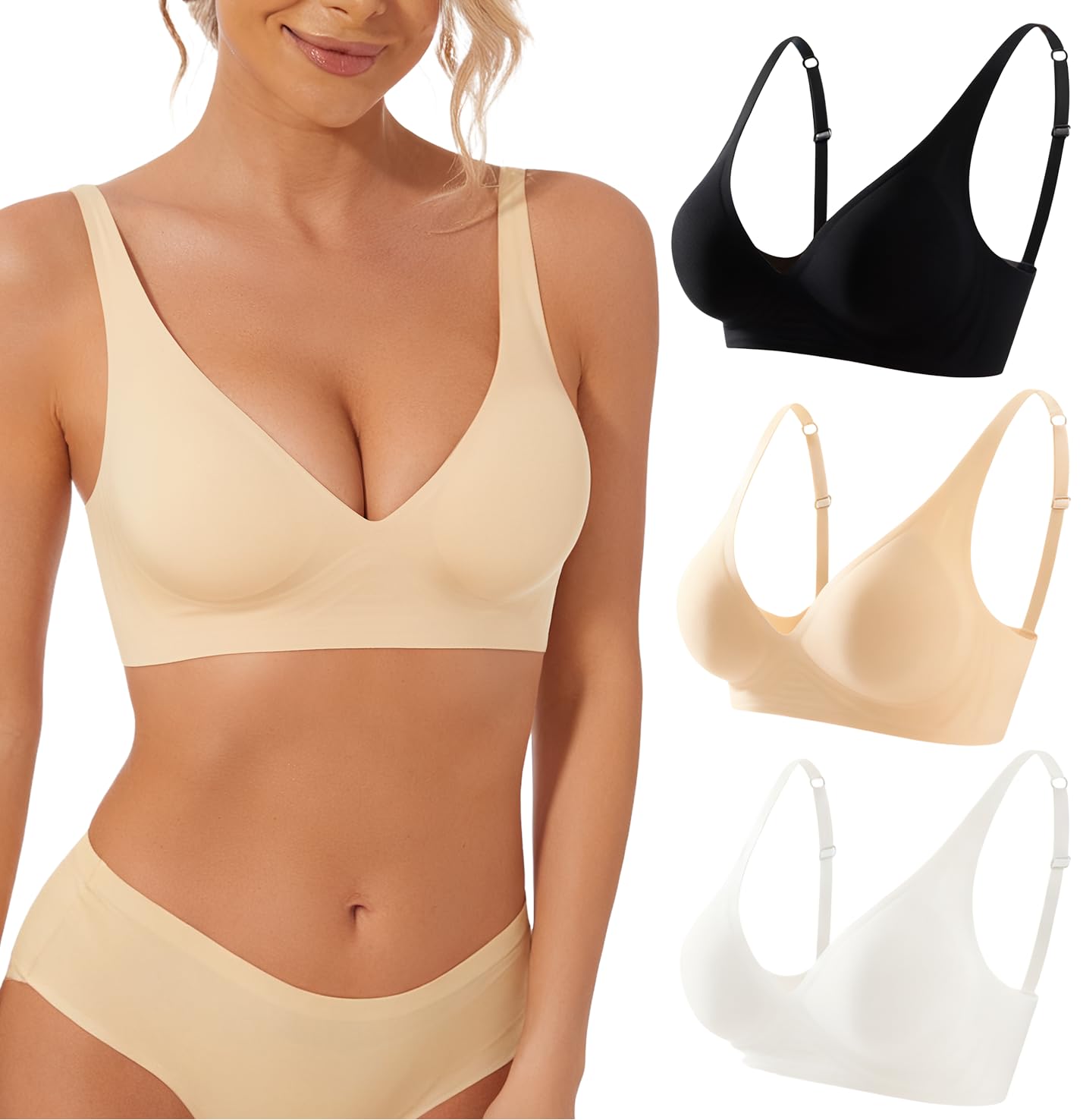 Deep V Bra Wireless Sexy Push Up Bralette Padded Seamless Jelly Bra