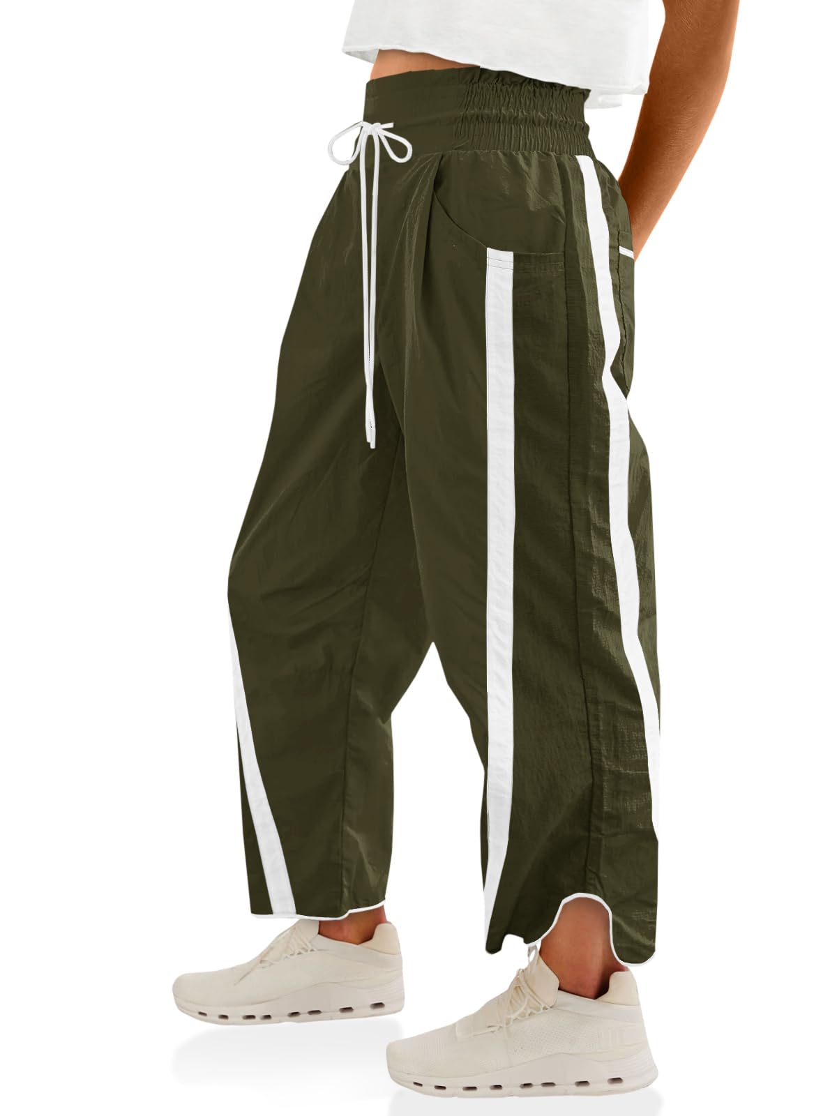 Fisoew Women's Baggy Wide Leg Pants Casual Drawstring Elastic Waisted Contrast Color Workout Y2K Track Pants
