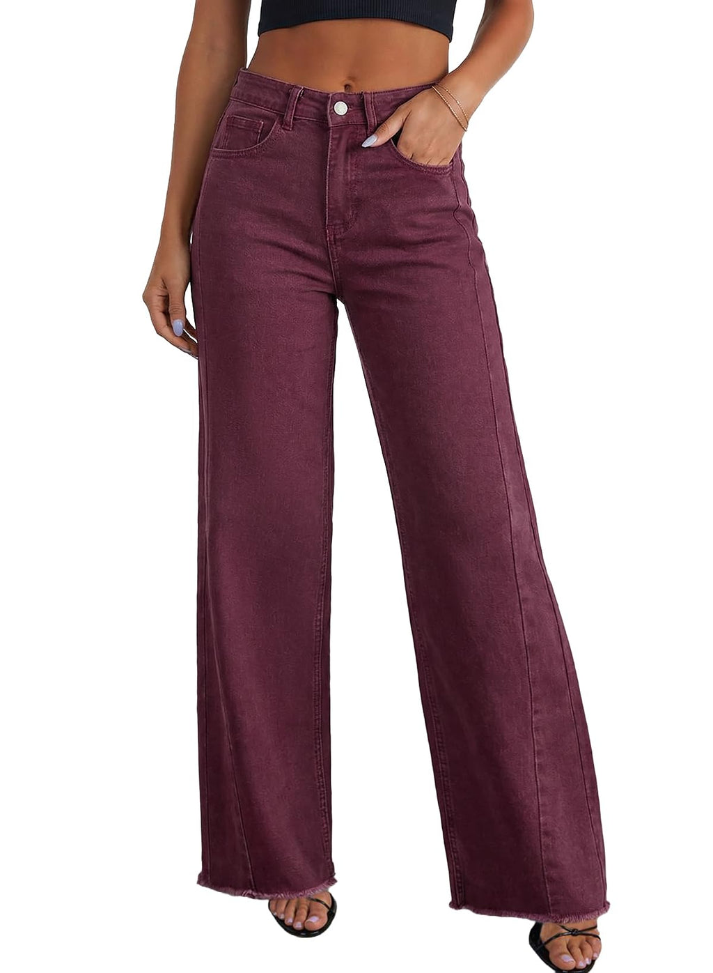 Sidefeel Women's Wide Leg Jeans High Waisted Stretchy Denim Pants