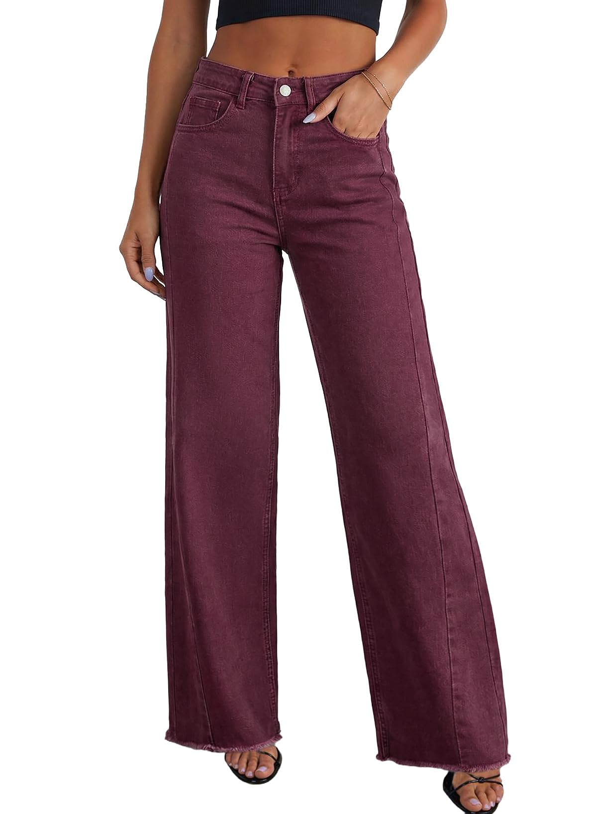 Sidefeel Women's Wide Leg Jeans High Waisted Stretchy Denim Pants