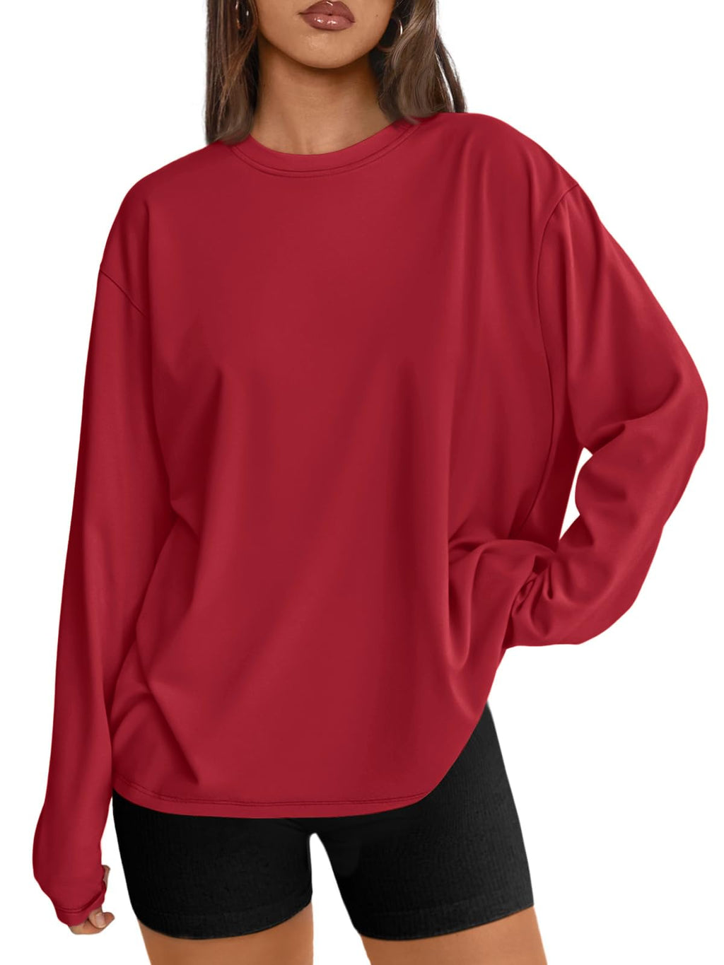 Trendy Queen Womens Oversized Long Sleeve Shirts Fall Tops 2026 Basic Tees