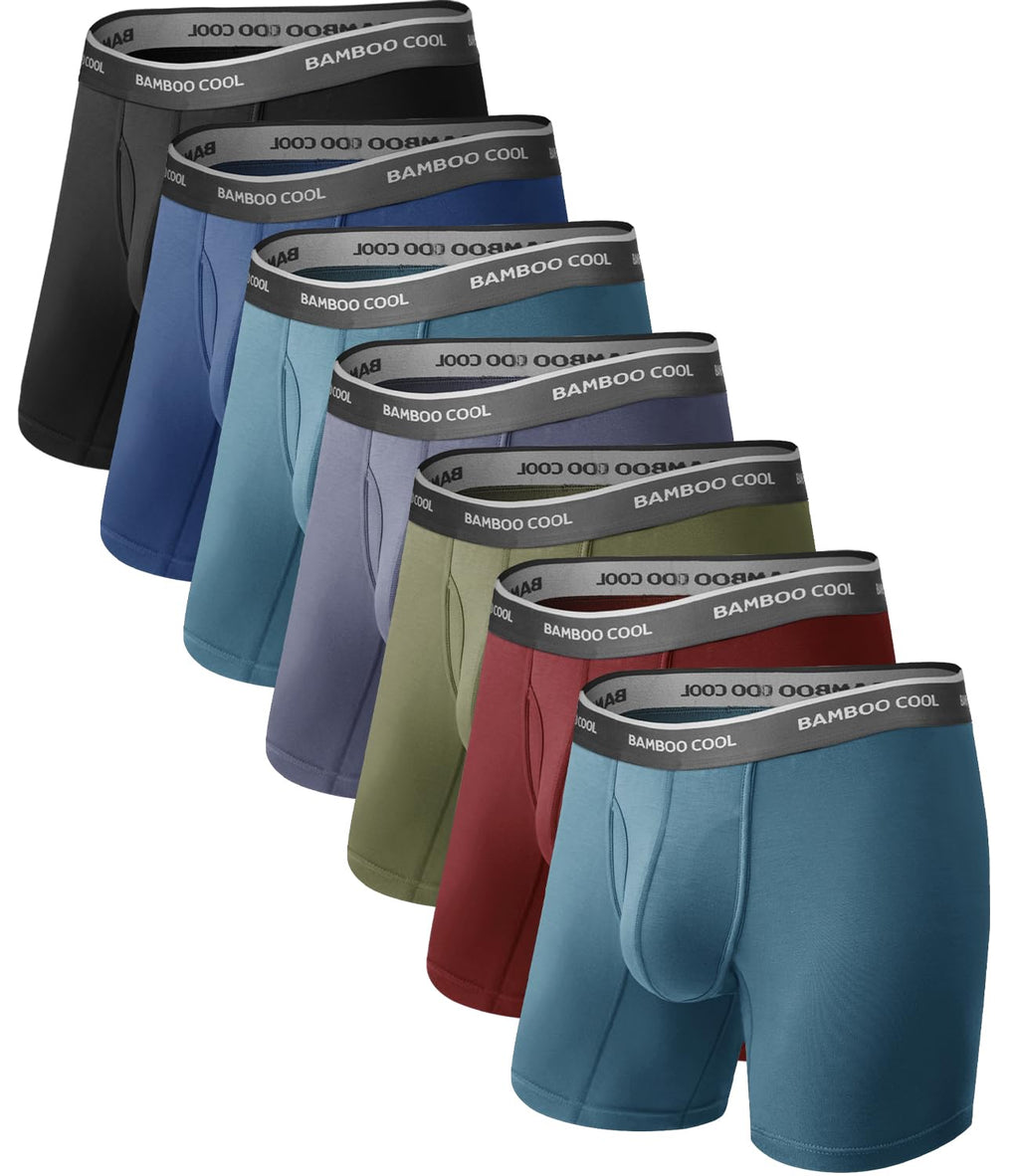BAMBOO COOL Men's Underwear Breathable Boxer Briefs with Fly Moisture-Wicking Lightweight Underwear 7-Pack