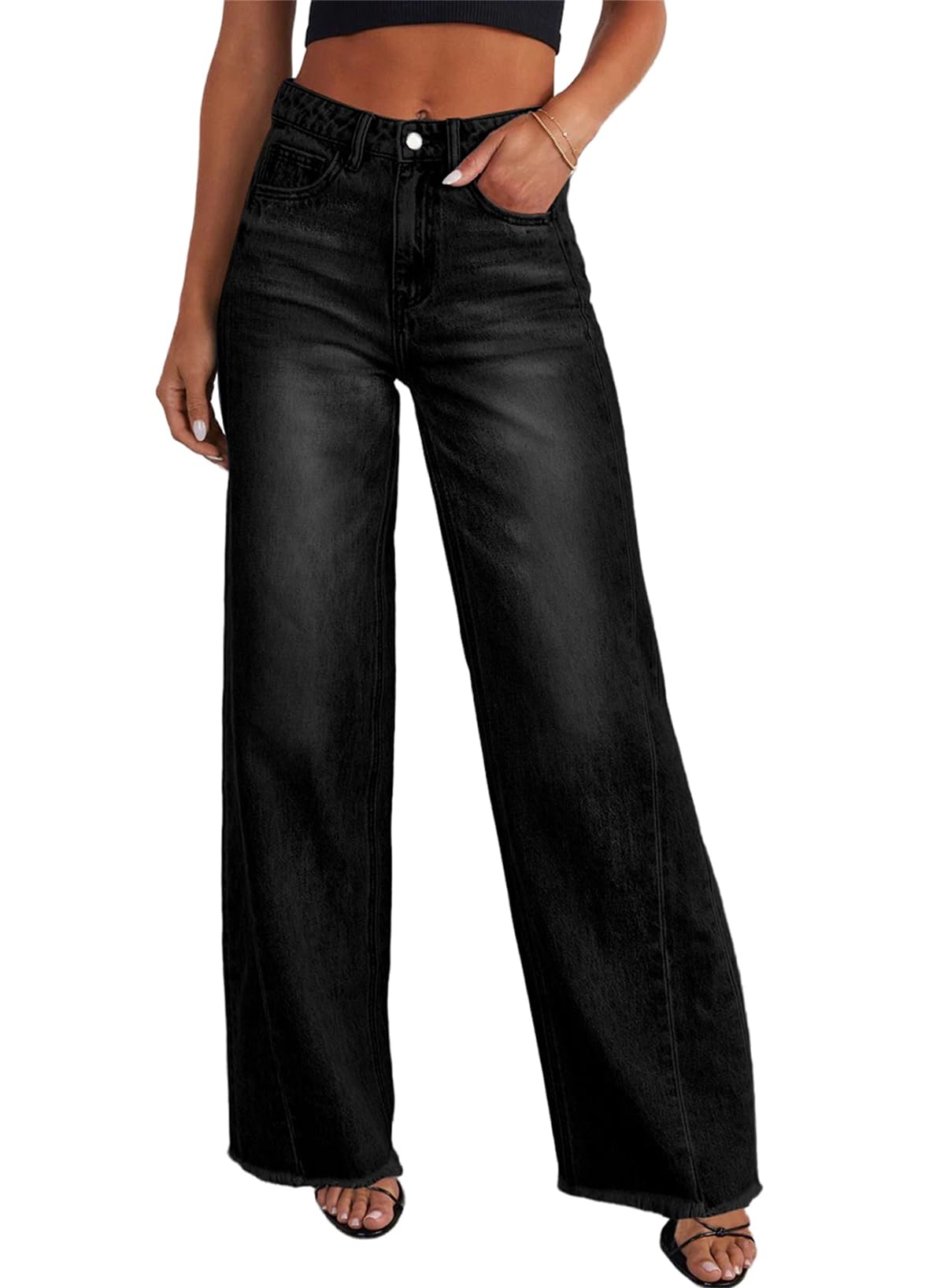 Sidefeel Women's Wide Leg Jeans High Waisted Stretchy Denim Pants