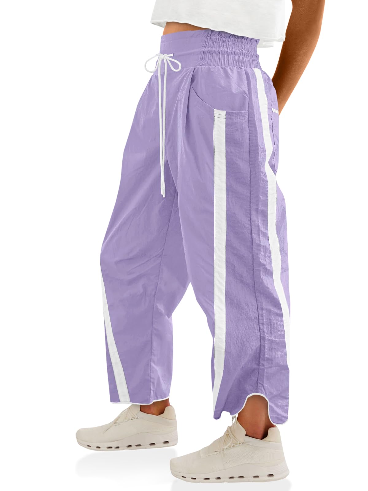 Fisoew Women's Baggy Wide Leg Pants Casual Drawstring Elastic Waisted Contrast Color Workout Y2K Track Pants
