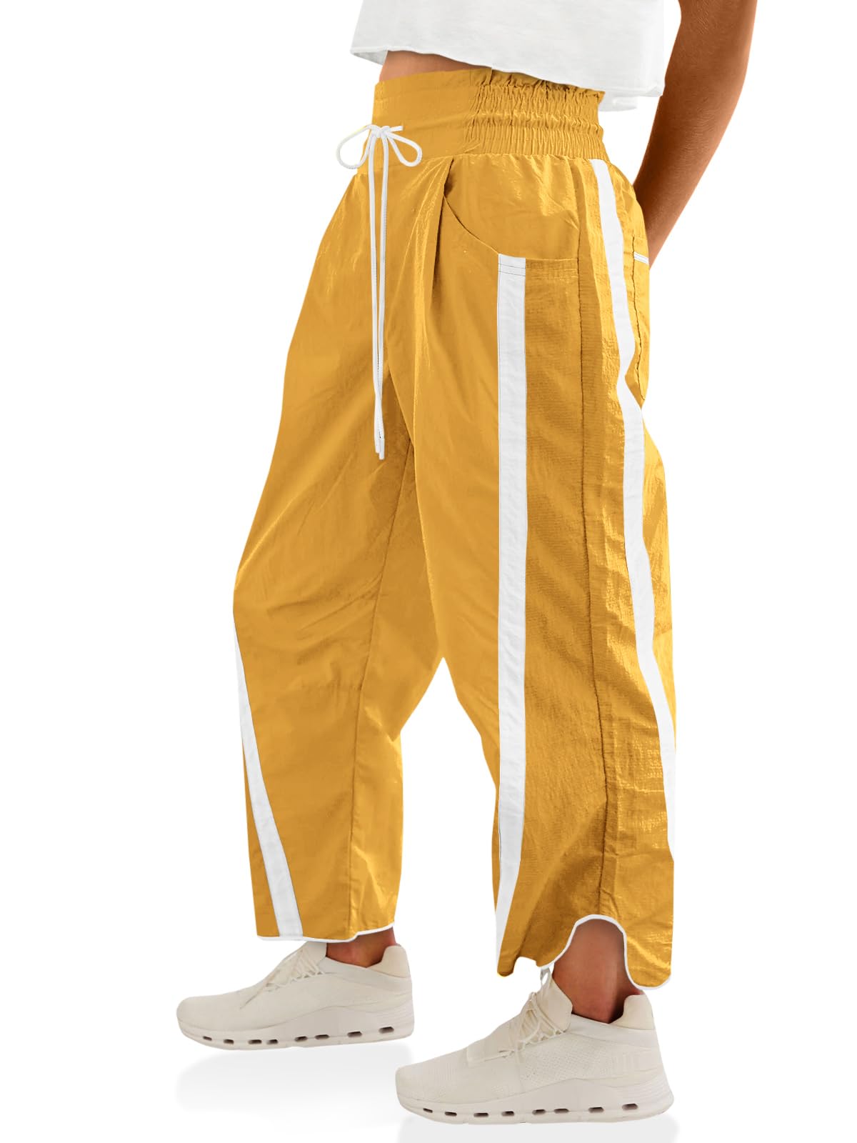 Fisoew Women's Baggy Wide Leg Pants Casual Drawstring Elastic Waisted Contrast Color Workout Y2K Track Pants
