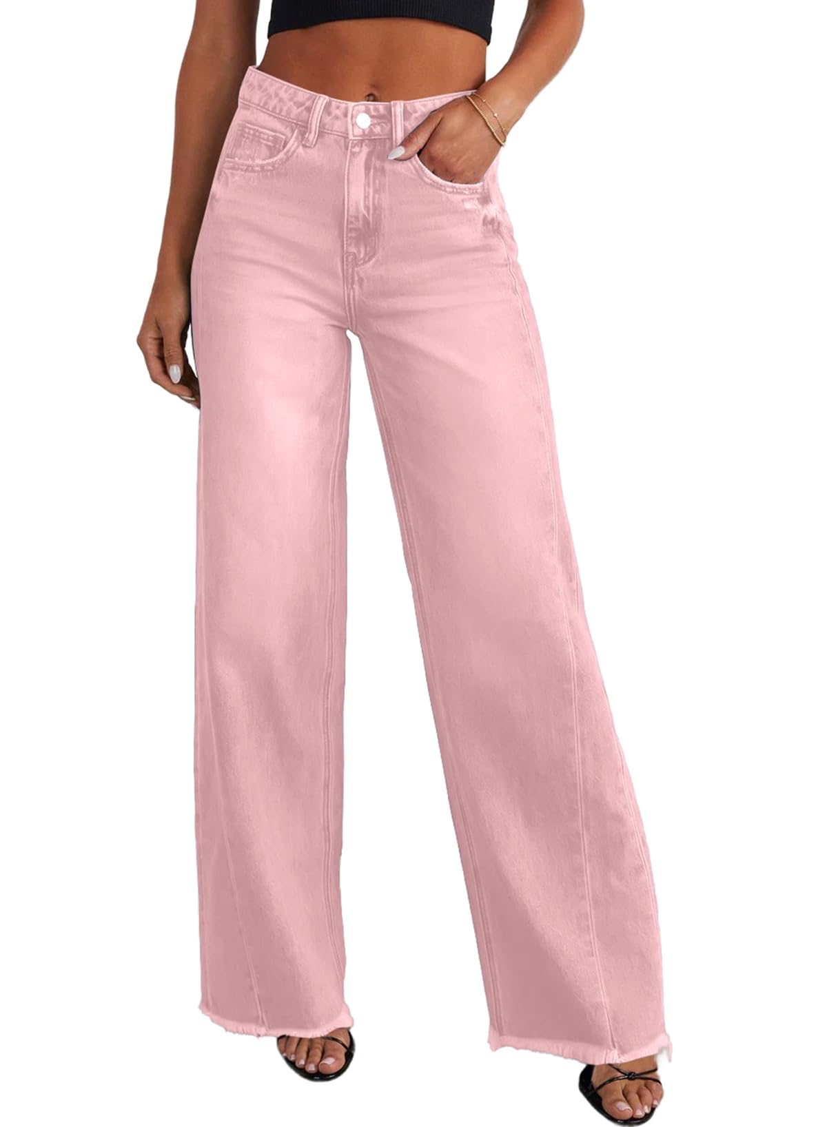 Sidefeel Women's Wide Leg Jeans High Waisted Stretchy Denim Pants
