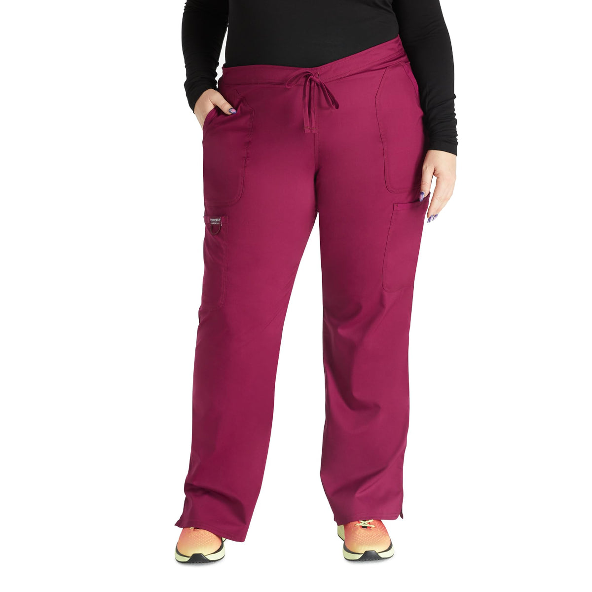 Cherokee Scrub Pants for Women Mid Rise Flare Yoga Scrubs Pant, 2-Way Stretch Drawstring Medical Bottoms, 5 Pockets-WW120