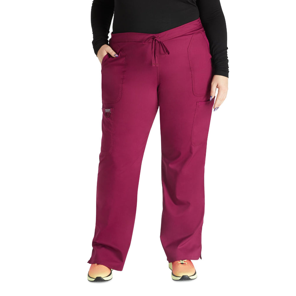 Cherokee Scrub Pants for Women Mid Rise Flare Yoga Scrubs Pant, 2-Way Stretch Drawstring Medical Bottoms, 5 Pockets-WW120