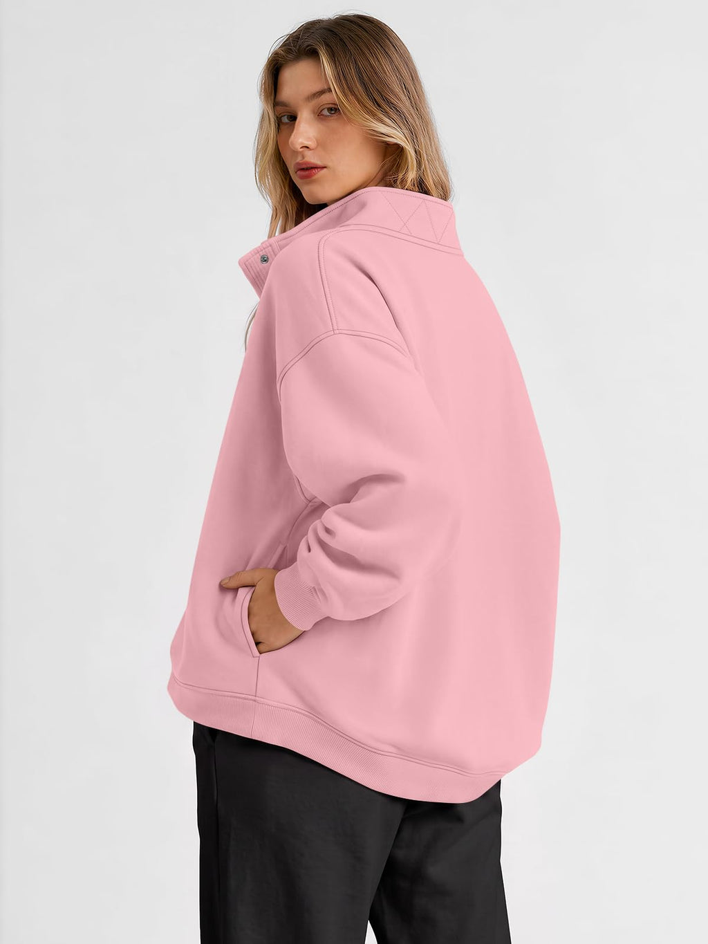 Trendy Queen Womens Oversized Sweatshirts with Snap Button Henley Collar
