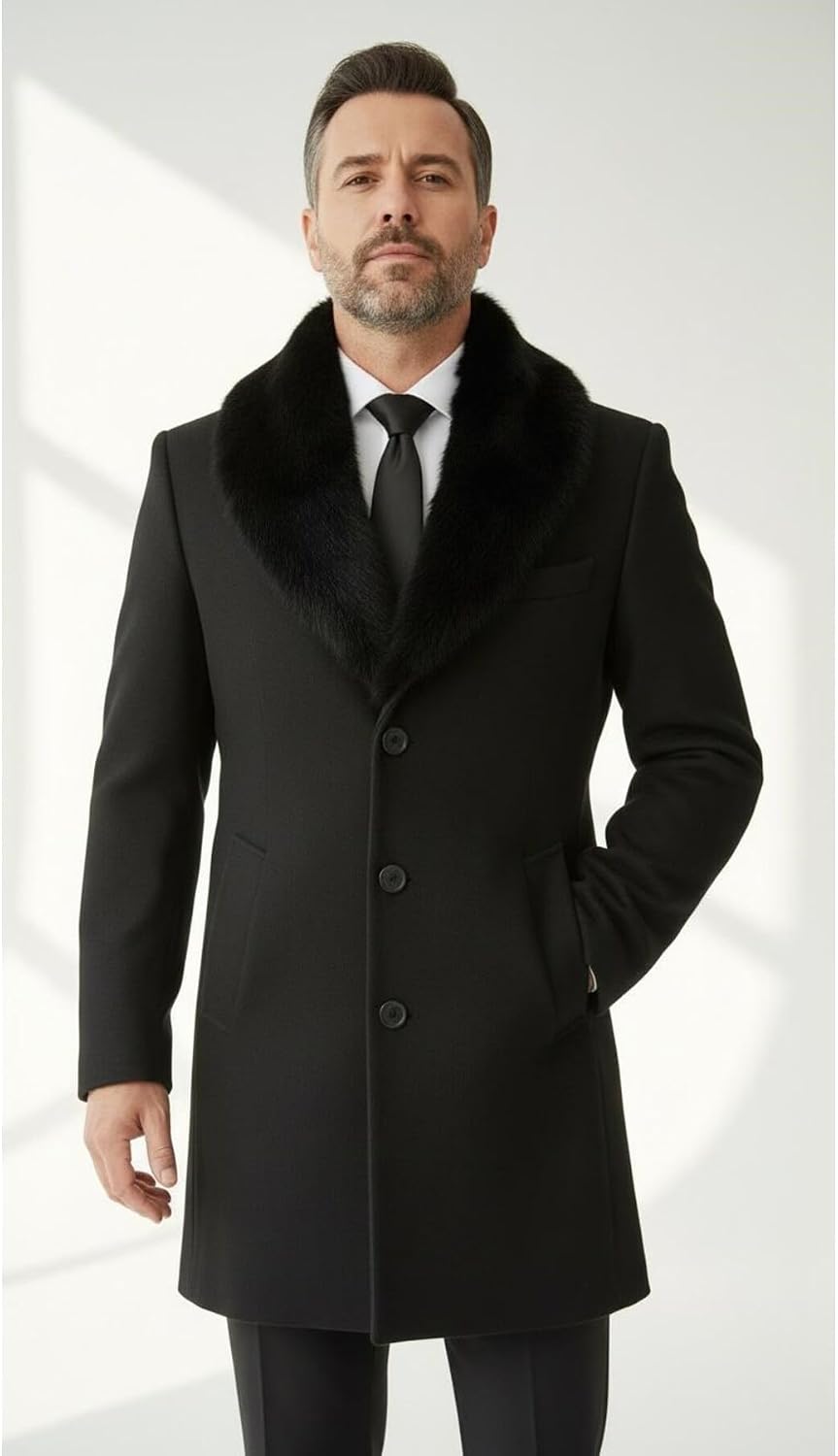 Plus Scorpion Erkek Uzun Kaşe Kaban Palto Mont Çıkartılabilir Kürk Yaka Astarlı Cepli Slim Fit, PRA-13283702-768191