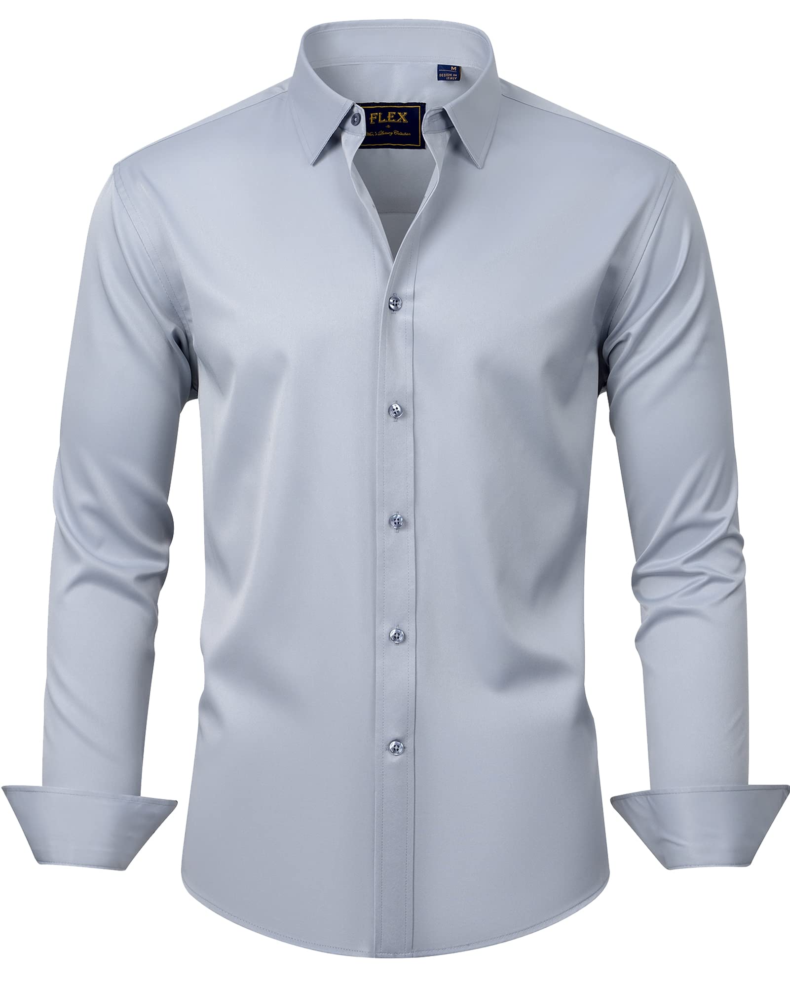 J.VER Men's Dress Shirts Solid Long Sleeve Stretch Wrinkle-Free Formal Shirt Business Casual Button Down Shirts