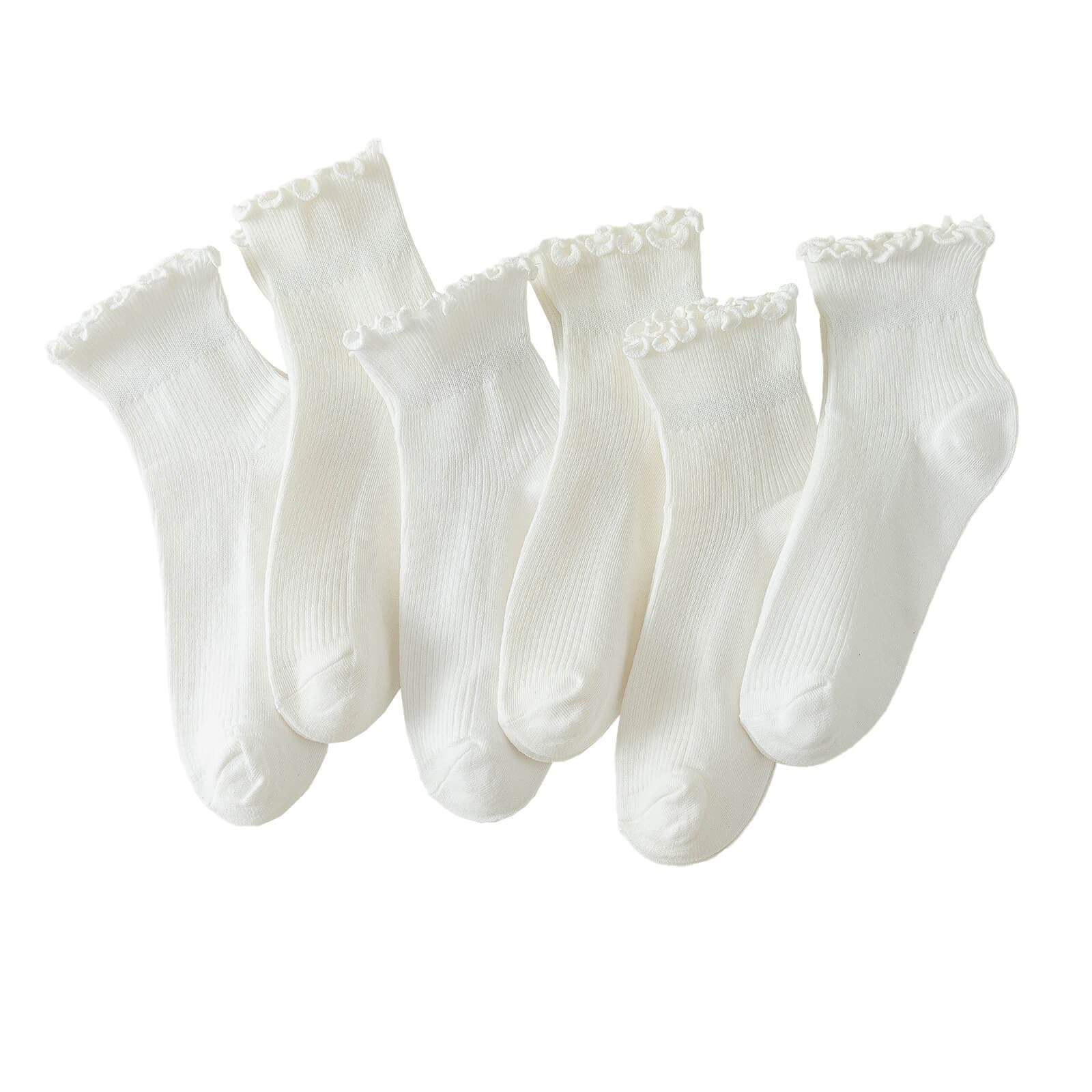 Hstyle 6 Pairs of Ruffle Socks Women, Cute Ruffle Ankle Socks